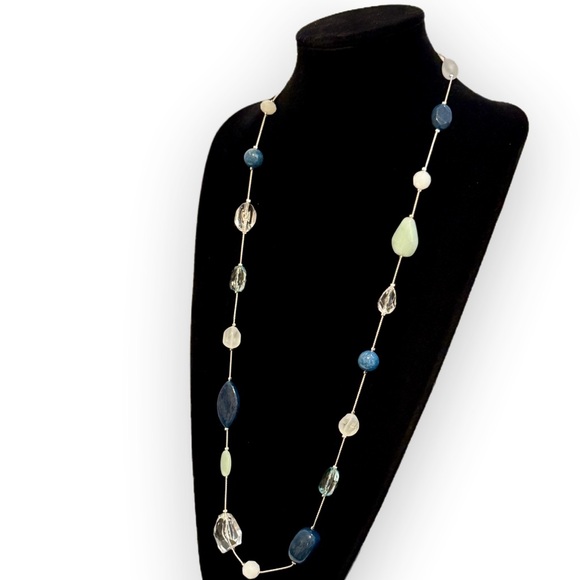 LOFT Multi Bead Blue Green White Long Station Necklace - Picture 2 of 5